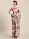 Ahalyaa Women's Pink Chiffon Digital Print Floral Saree | Grocsy