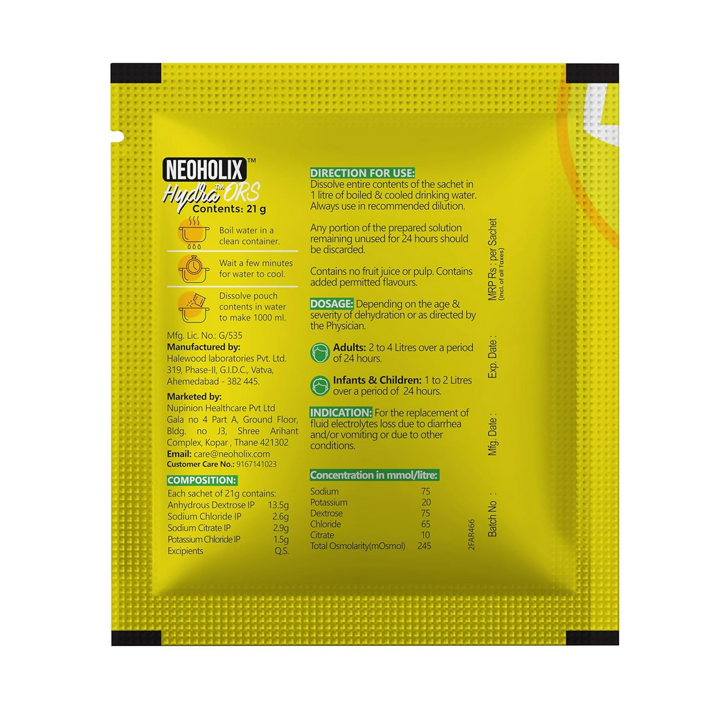 NeoHolix Hydra ORS Sachets Lemon Flavour | Grocsy