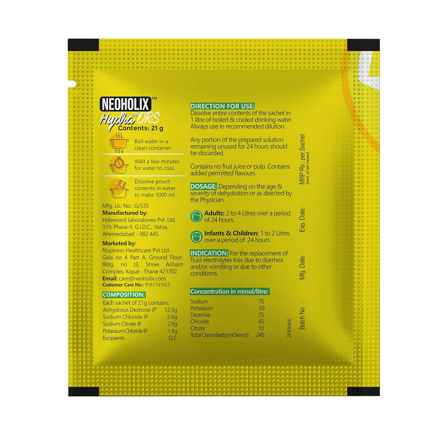 NeoHolix Hydra ORS Sachets Lemon Flavour | Grocsy