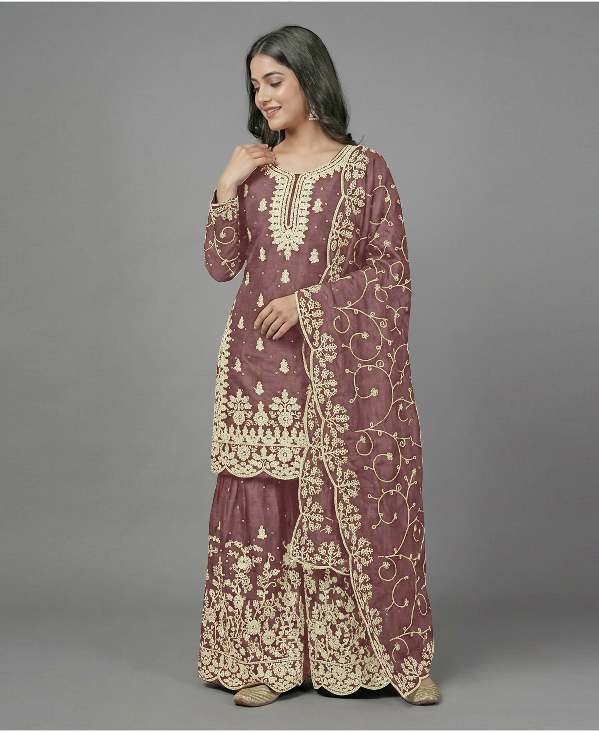 Teeya Creation Womens New Trendy Pure Gmy Silk With Heavy Embroidery Sequence Work Kurta Set | Grocsy