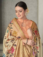 Beige Rangkat Tussar Silk Woven Design Saree with Unstitched Blouse - Mohmanthan Eshani | Grocsy