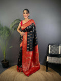 Joban Fashion Banarasi Black Woven Butti Soft Silk Saree | Grocsy