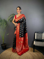 Joban Fashion Banarasi Black Woven Butti Soft Silk Saree | Grocsy