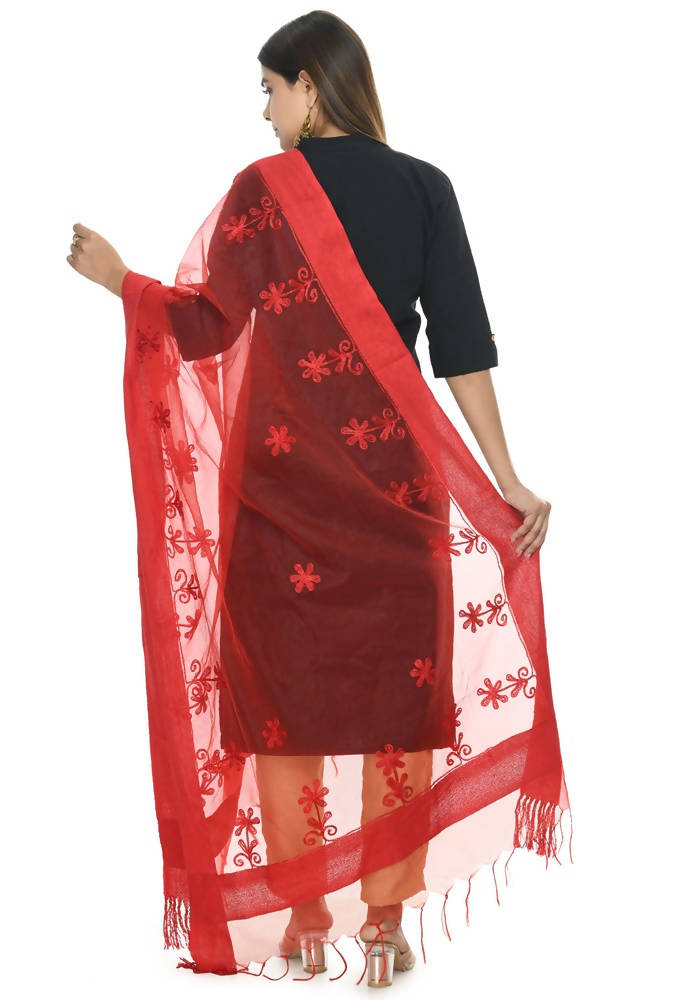 Mominos Fashion Red Orgenza Chikan Work Dupatta | Grocsy