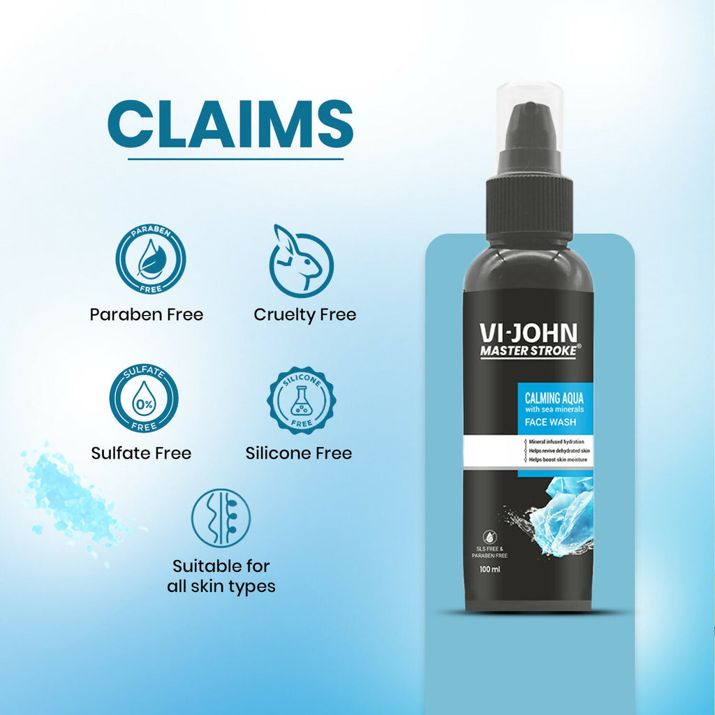 VI-JOHN Master Stroke Calming Aqua Face Wash Deep Hydration And Clearer Skin For All Skin Type | Grocsy