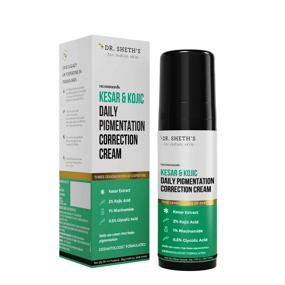 Dr. Sheth's Kesar & Kojic Daily Pigmentation Correction Face Cream With 1% Niacinamide, Removes Tan & Depigments Skin | Grocsy