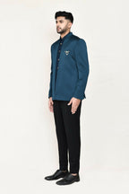 Joban Fashion Green Colored Imported Polyester Fabric Open Prince Coat, Jacket With Pant | Grocsy