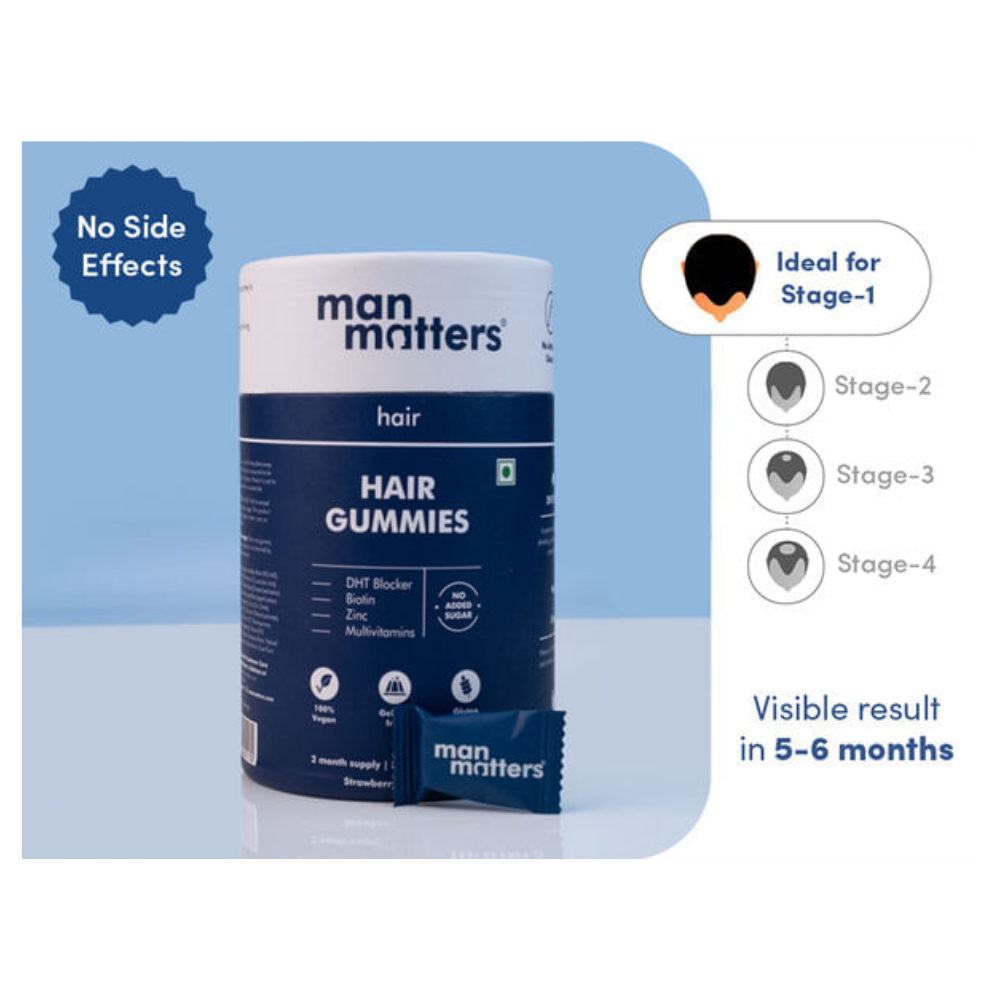 Man Matters Biotin Nourish Hair Gummies - Strawberry Flavor With Zinc & Multivitamins | Grocsy