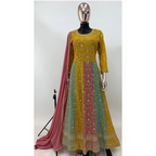 Teeya Creation Multi Colour Faux Georgette Heavy Embroidery Sequence Work Fully Stitched Salwar Suit (Gown & Dupatta) | Grocsy