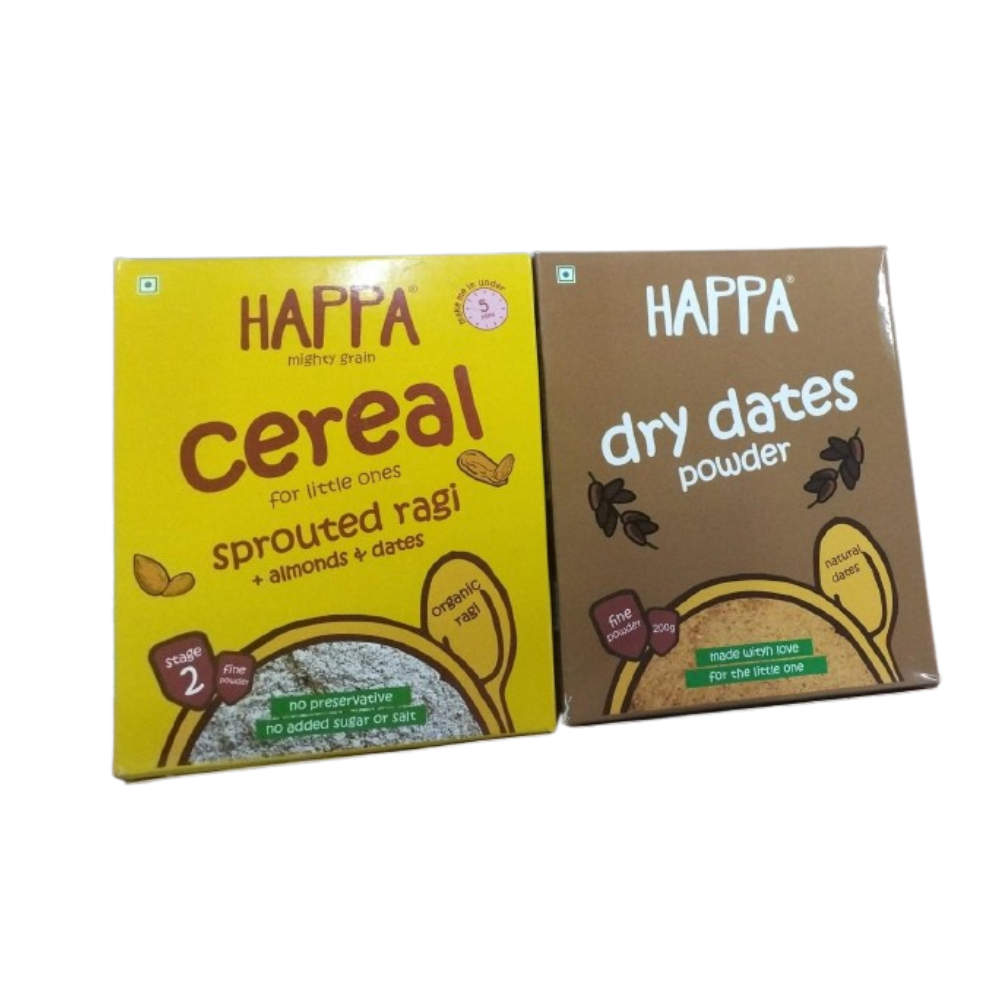Happa Organic Baby Food Sprouted Ragi, Almonds + Dates Porridge Mix Combo | Grocsy