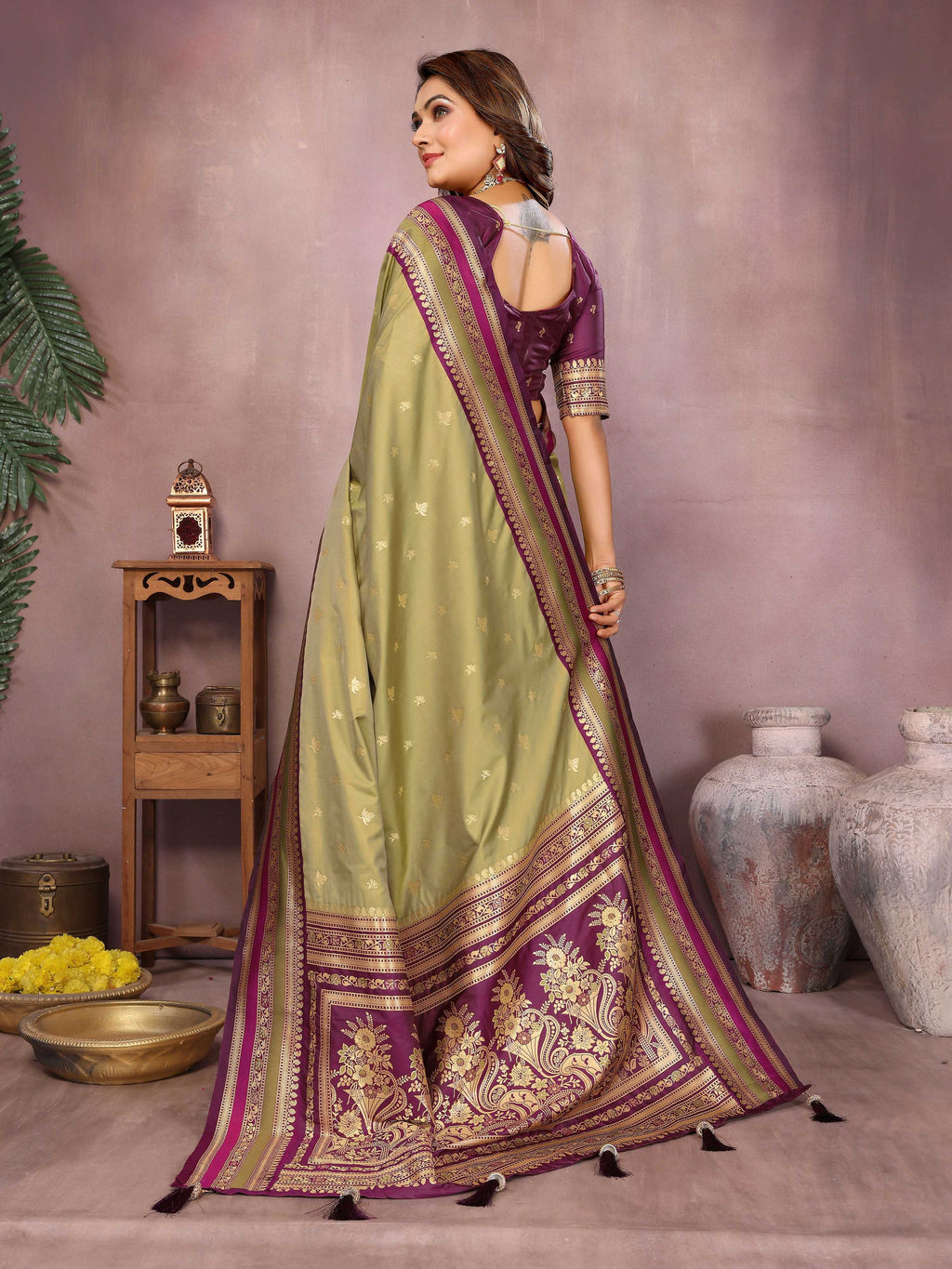 Aastha Fashion Mehndi Kalamkari Silk Weaving Saree | Grocsy