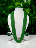 Inhanns Rangsaaz 20-Layer Luxe Long Beaded Necklace (With Optional Statement Earrings) - Green With Earring | Grocsy