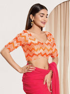 Joban Fashion Orange Chiffon Padded Blouse With Square Neck Elbow Sleeves | Grocsy