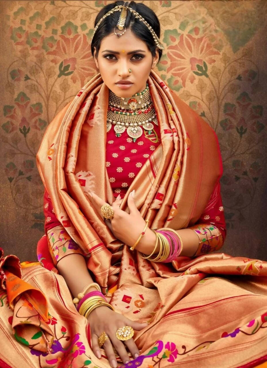DEIANA'S Beautiful Jari Silk Weaving Lehengha choli - Orange | Grocsy