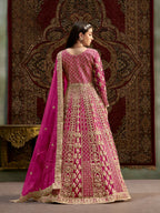 Anaita Rani Pink Embroidered Net Stitched Anarkali Suit | Grocsy