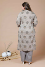 Miravan Women's Plus Size Beige Printed Gota Patti Pure Cotton Kurta With Palazzo | Grocsy
