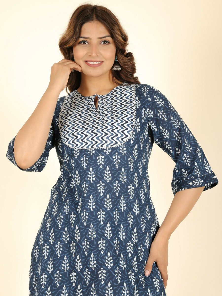 Aramya Straight Soft Cotton Floral Print Women's Kurta Set - Blue | Grocsy