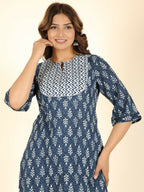 Aramya Straight Soft Cotton Floral Print Women's Kurta Set - Blue | Grocsy
