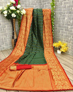 DEIANA'S Beautiful Designer Golden zari Soft Lichi Silk Saree - Green | Grocsy