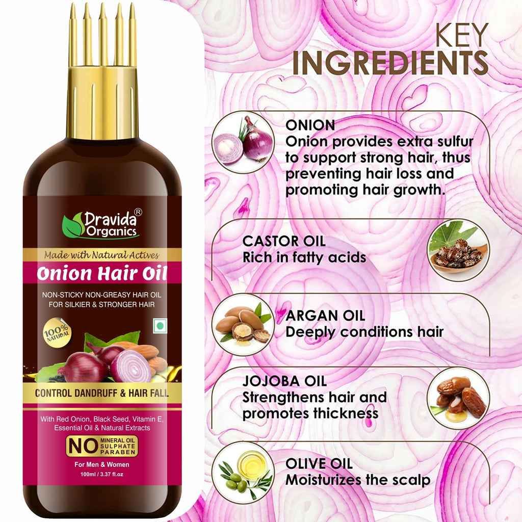 Dravida Organics Onion Hair Oil with Onion & Black Seed | Grocsy