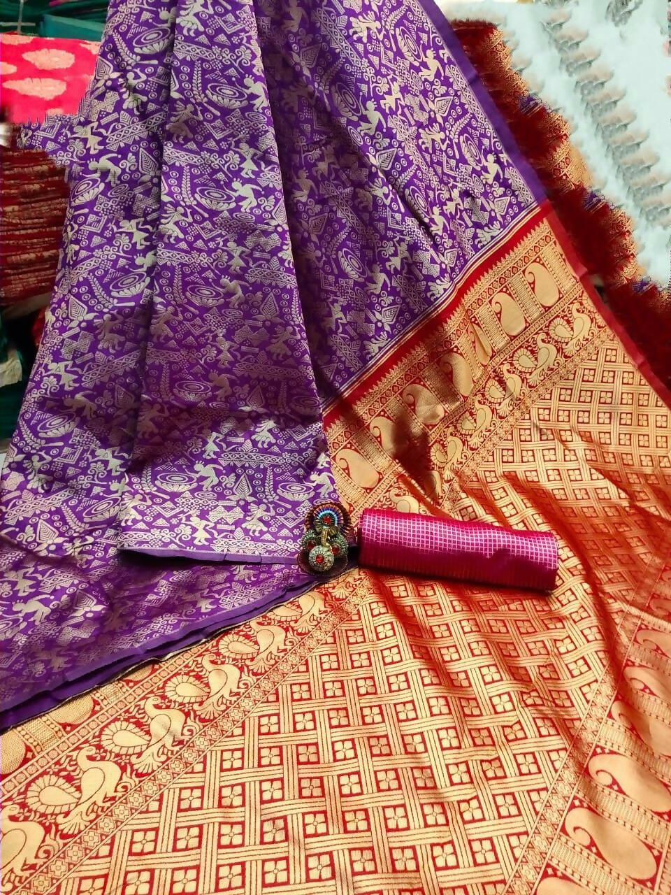DEIANA'S Beautiful Designer Golden zari Soft Lichi Silk Saree - Purple | Grocsy
