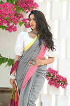 Beatitude Grey Cotton Handloom Saree | Grocsy