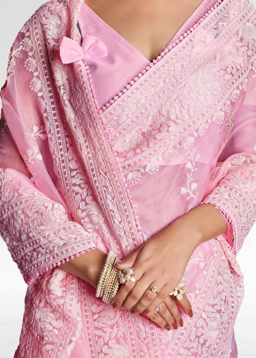 Vamsee Pink Organza Saree | Grocsy