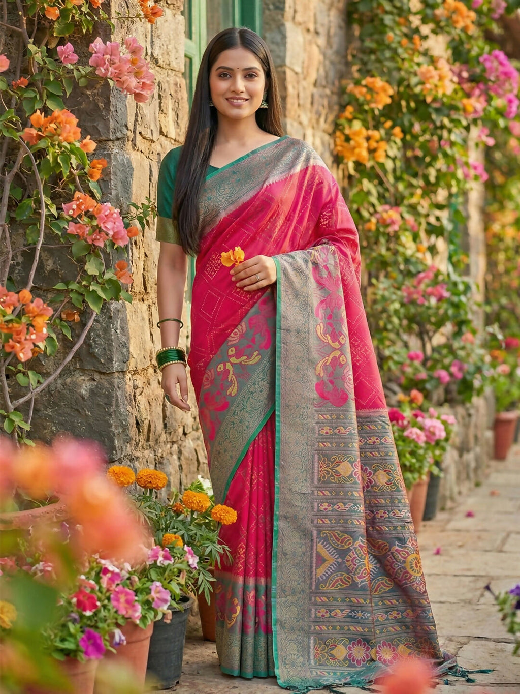Shree Shyam Fashion Pink Pochampally Silk Saree | Grocsy