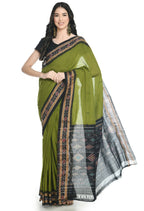 Vamika Sambalpuri Ikat Cotton Rekhabala Buti Green & Black Saree | Grocsy