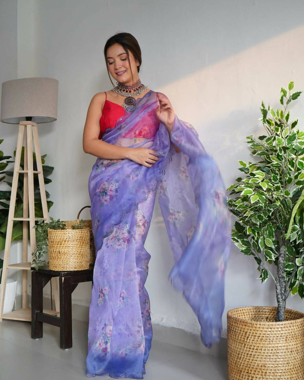 Vamsee Blue Organza Saree | Grocsy