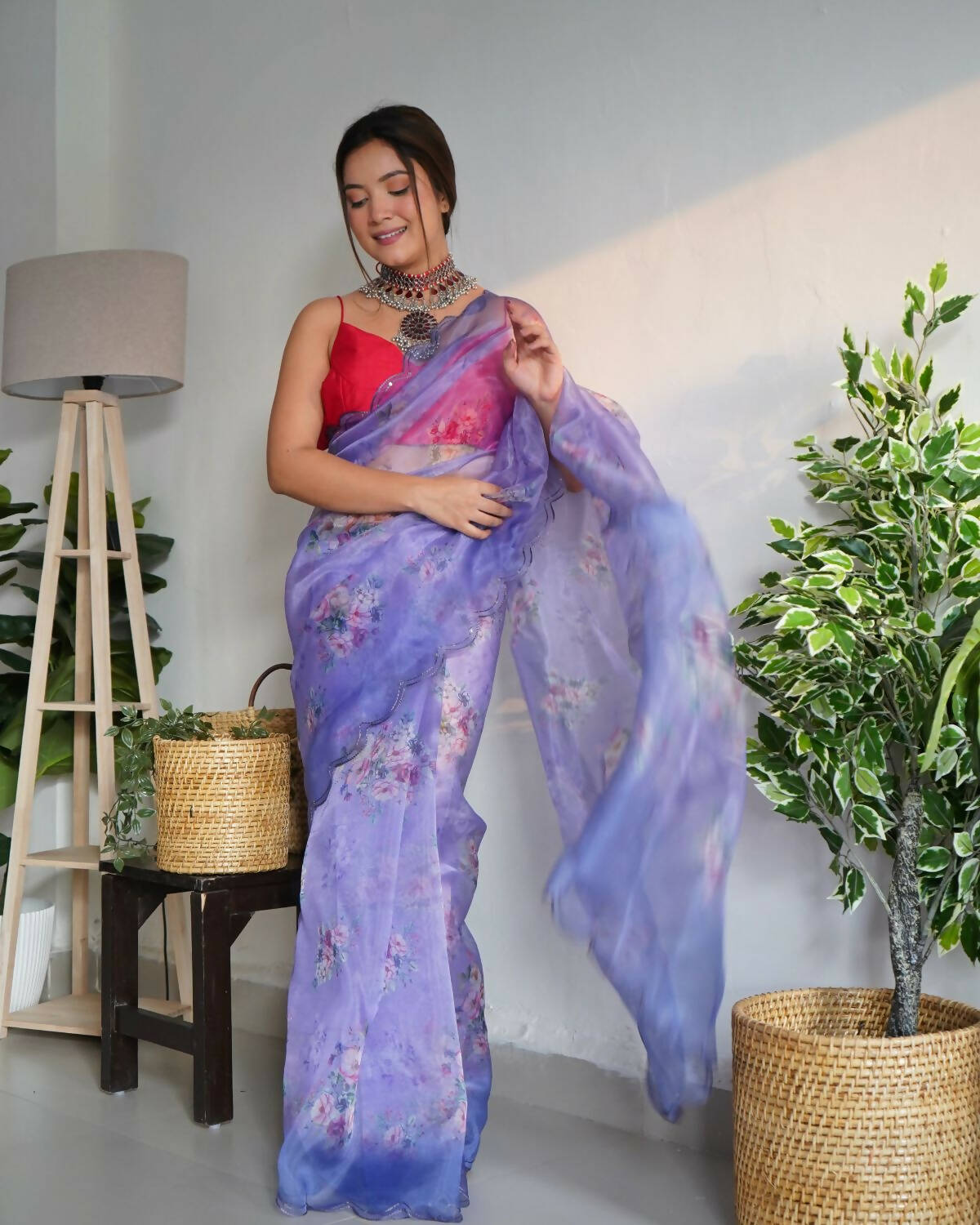 Vamsee Blue Organza Saree | Grocsy