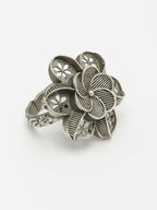 NVR Women's Silver-Toned Floral Shape Adjustable Finger Ring | Grocsy