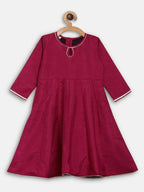 Ahalyaa Wine Poly Silk Curved Kids Kurta Palazzo Set With Bottom For Girls | Grocsy