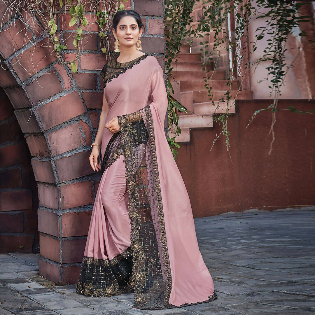 Pink Colored Silk Georgette Embroidered Saree With Blouse - Norita Royal Adveka | Grocsy