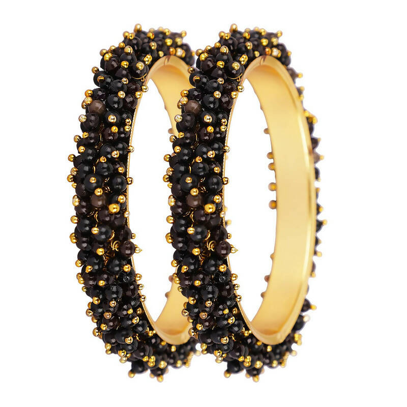 Mominos Fashion Joharkamal Gold-Polished Black Beads Work Bangles | Grocsy