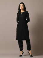 Myshka Women's Black Embroidered Cotton Straight Party Kurta Set | Grocsy