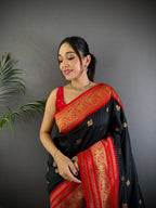 Joban Fashion Banarasi Black Woven Soft Silk Saree | Grocsy