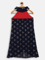 Ahalyaa Navy Printed Chanderi Silk Kids Kurta With Pant For Girls | Grocsy