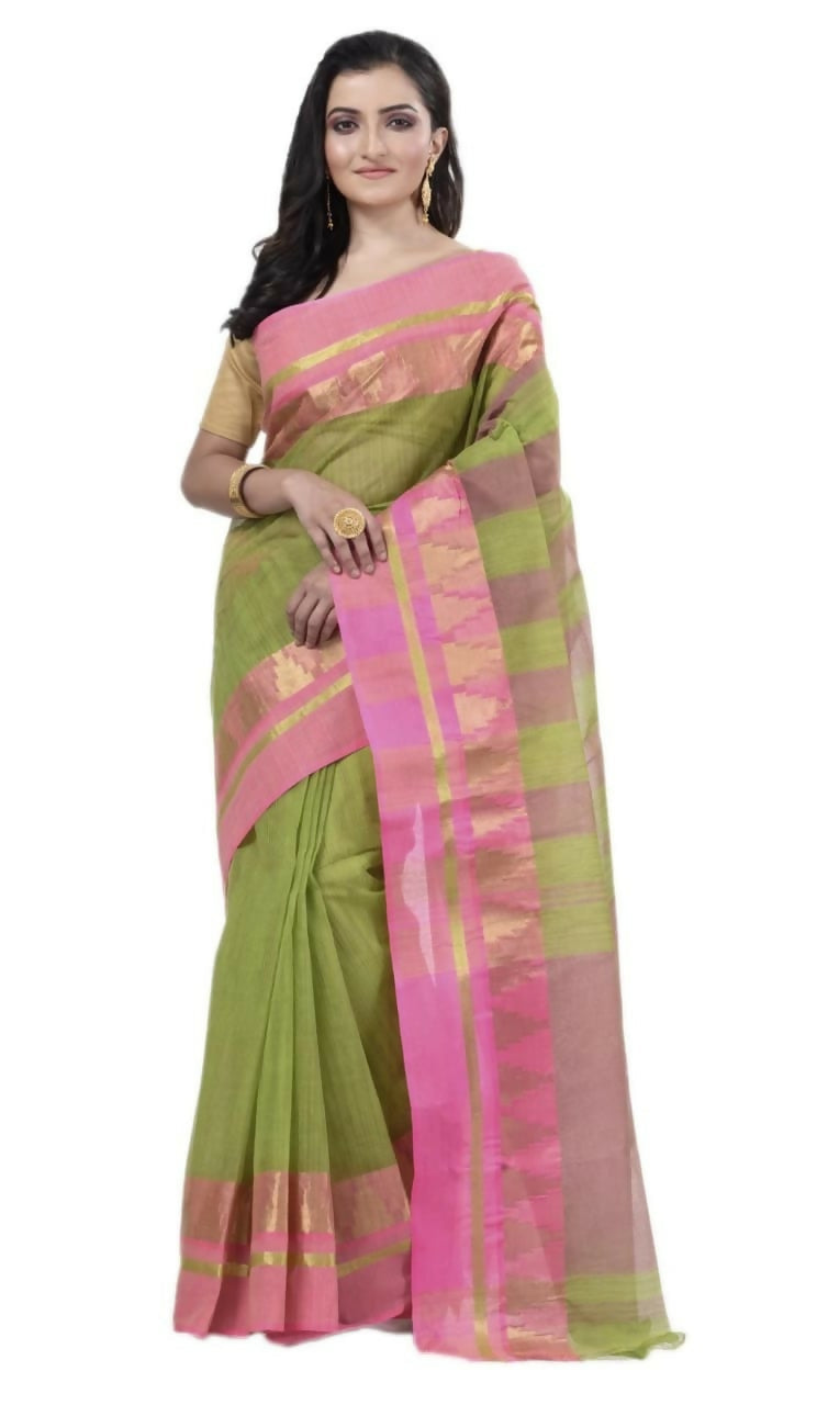 Exclusive Collection Green 100% Pure Cotton Tant Saree | Grocsy