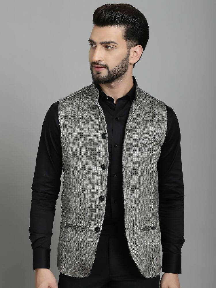 Even Apparels Nehru Jacket With Welt Pockets - Grey | Grocsy