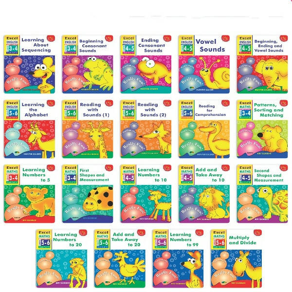 Excel Early Skills English & Maths Books Set of 19| Ages 3-6 Years| Learning Alphabet, Numbers, Patterns etc. | Grocsy