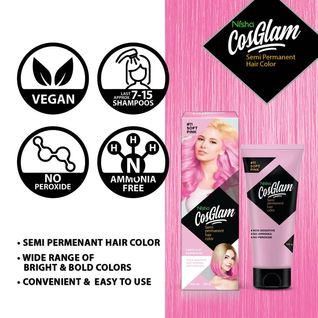 Nisha Cosglam Semi Permanent Hair Color 11 Soft Pink | Grocsy