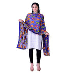 SWI Stylish Women's Embroidered Phulkari Chiffon Royal Blue Dupatta | Grocsy