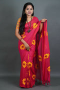 Exclusive Collection Red Pure Cotton Saree With Sunflower Design | Grocsy
