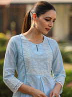 Juniper Women's Powderblue Cambric Floral Printed Tunic | Grocsy