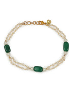 Gold-Polished White Green Pearl Beaded Anklets - Ruby Raang | Grocsy