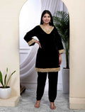 Miravan Women's Black Velvet Dreams Embroidered Co-ord Set | Grocsy