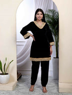Miravan Women's Black Velvet Dreams Embroidered Co-ord Set | Grocsy