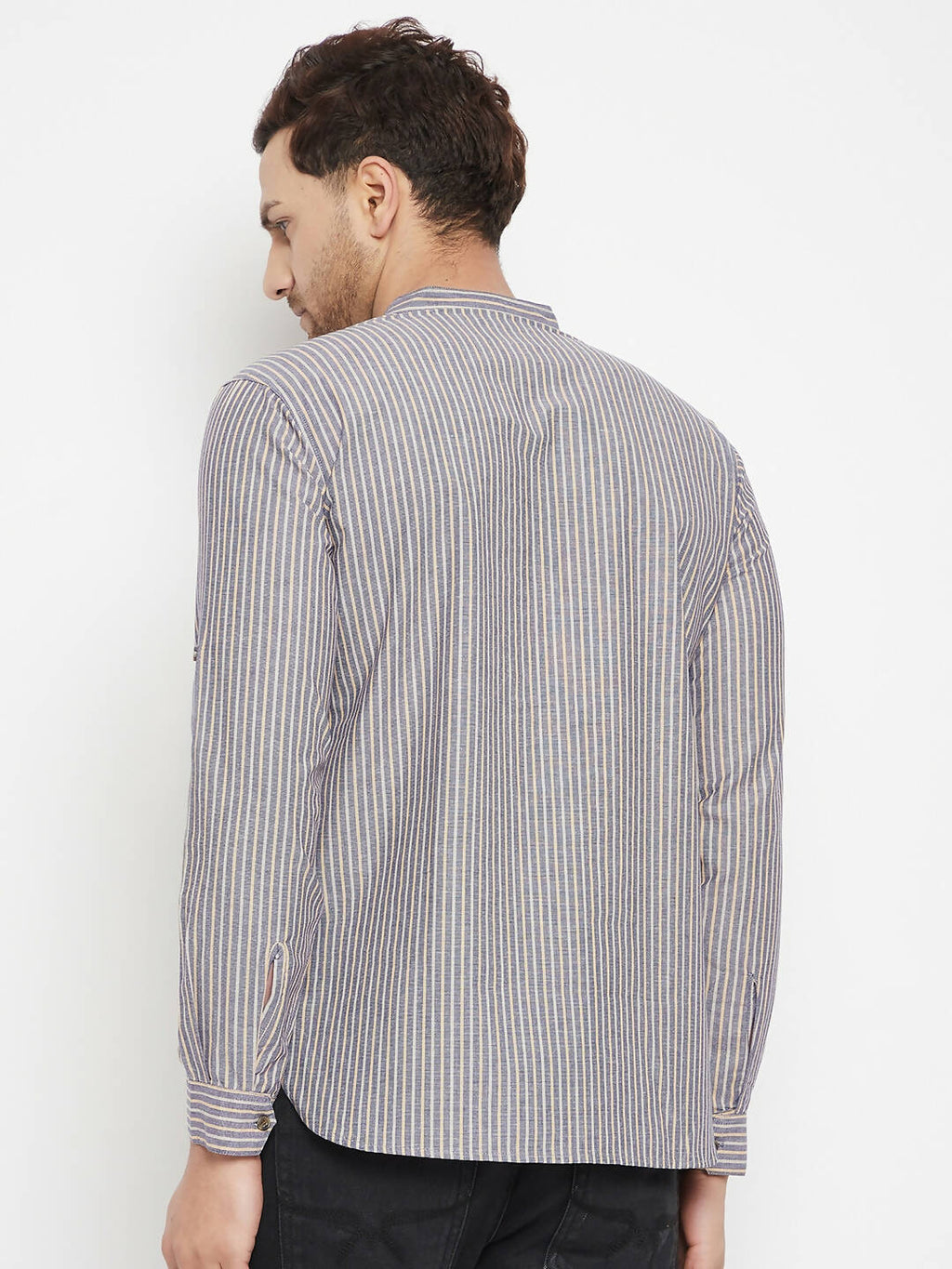 Even Apparels Grey Color Pure Cotton Short Men's Kurta With Band Collar | Grocsy