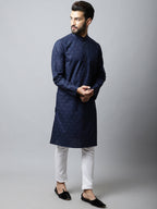 Even Apparels Navy blue Color Pure Cotton Men's Kurta With Band Collar (PRT1184-NVC) | Grocsy